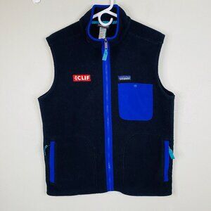 Patagonia Synchilla Clif Bar Vest Mens M Black Fleece Full Zip Pockets outdoors
